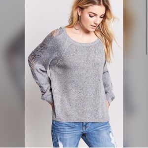 Forever 21 Distressed Knit Sweater Gray One Size Fits Small Medium